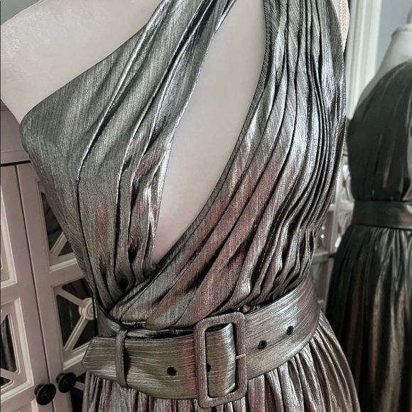 Retrofete Andrea Gown WITH BELT in Gunmetal Silver Maxi Formal Dress Small - Picture 8 of 9